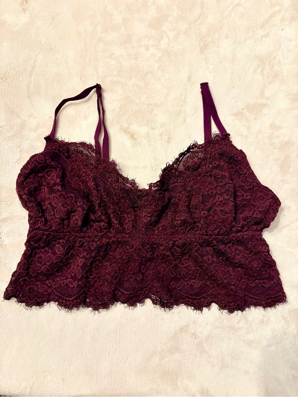Aerie Longline Lace Bralette Cami | Burgundy Maroon Lacey Light Support Bra